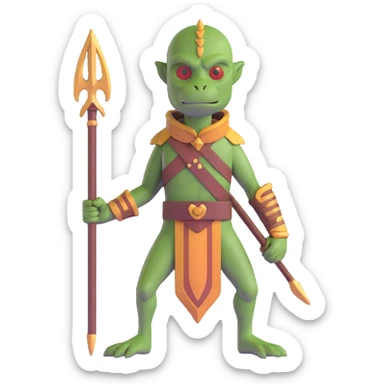 reptilian humanoid troglodyte warrior with spear from Heroes of Might and Magic 3 sticker