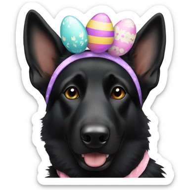 All black German shepherd with Easter headband sticker
