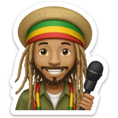 Emoji sticker of reggae artist Anthony B 🧔🏾‍♂️ with dreadlocks, Rasta hat 🟥🟨🟩, smiling and holding a mic 🎤. Text says 'Big Up Anthony B!' in bold reggae font 💥🔥✊🏾 sticker