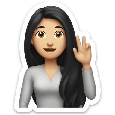 a woman with long black hair with one hand raised sticker