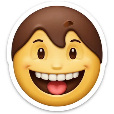 iPhone emoji face smiling with 2 large buckteeth that has chocolate on the teeth sticker