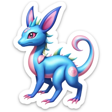 Colorful Shiny Exotic Amaura-Salandit-Aurorus-Sylveon-Fakémon-hybrid-creature (full body)  sticker