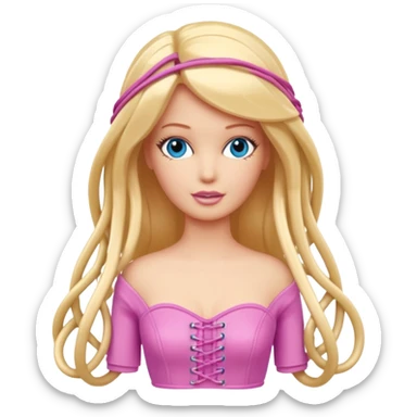 plastic barbie doll tightly bound with tangled AUX cables. sticker