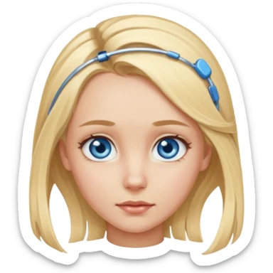 blonde girl, blue eyes with clips in hair and the forehead as big as megamind sticker