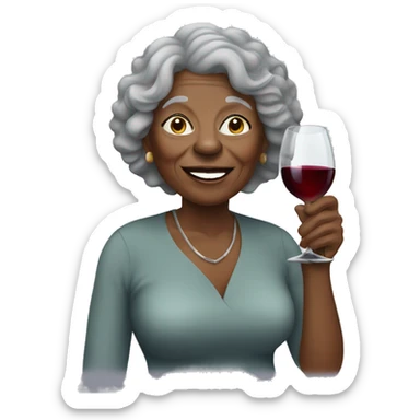 Elderly black woman with gray curly hair drinking wine sticker