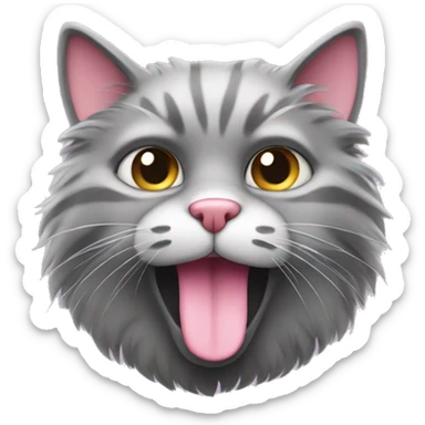 Fluffy gray cat with pink nose sticker