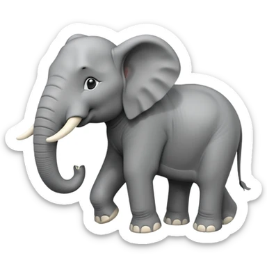A giant 3D cartoon elephant in side view, thick gray skin, large tusks, dust around its feet, strong sunlight and shadows, realistic and powerful Memoji-style. sticker