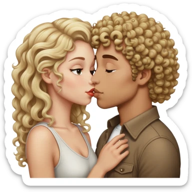 Light skinnee curly hair man kissing  white girl with dirty blonde hair  sticker