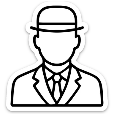 man in a vintage black and white suit, no facial hair, outlined icon sticker