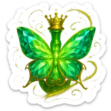Enhance the butterfly by adding swirling, floating magical sparkles and glowing effects around it, inspired by luxury elixir bottle effects. Do not alter the butterfly itself, only add magical, luxurious energy and sparkles around it. Transparent background, no shadow or base. sticker