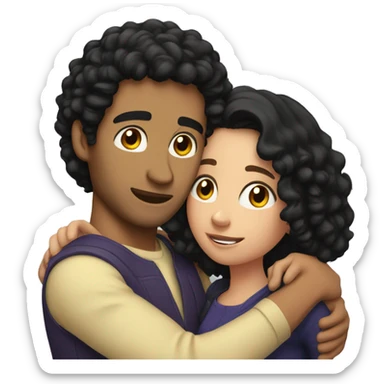 Man with black curly hair hugging brunette girl sticker