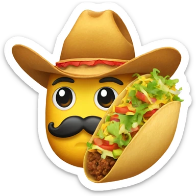 Taco with big mustache and eyes and cowboy hat sticker