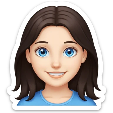 smiling girl with blue eyes long dark brown hair  sticker