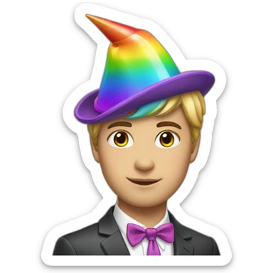 Posh-boy-with-suit-and-rainbow-unicorn-hat sticker
