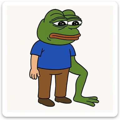 Edit the right leg to look like Pepe the Frog's leg in green color, cartoon style, capturing the characteristic look of Pepe the Frog's leg. sticker