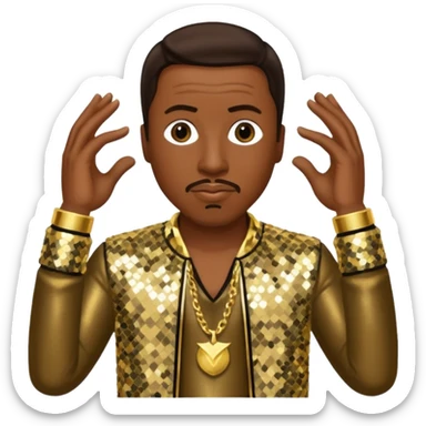 MC Hammer with dark brown hair, gold sequin outfit sticker