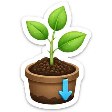A small green plant sprouting from soil, growing upwards, with a blue progress bar above it indicating growth sticker