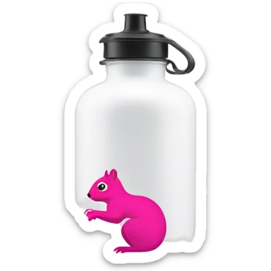White water bottle with a pink squirrel logo sticker