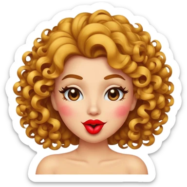 curly sexy emoji winking, blowing a kiss, curly hair, bold lips sticker