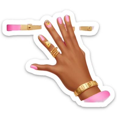 hand with gold nails holding pink birkin bag sticker