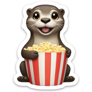 An otter holding popcorn sticker