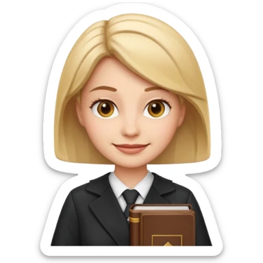 female lawyer emoji, smiling, with law book sticker