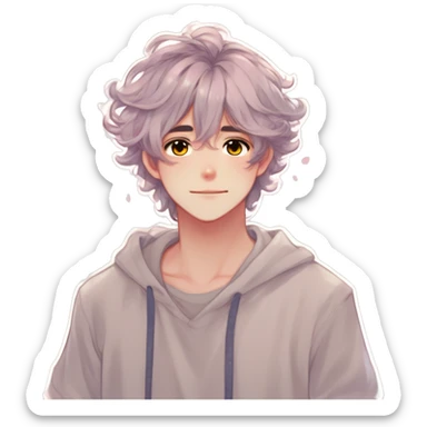 Gorgeous romantic hot attractive anime style modern anime shojo guy with pretty medium-long messy hair and colorful eyes and blushing face aesthetic trending style  pastelcore cottagecore kawaiicore sticker