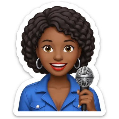 black skin woman, singer, hold micro sticker