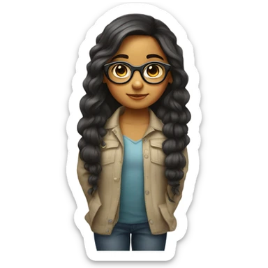 una niña con gafas pelo moreno y dibujando sticker