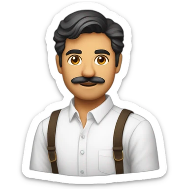 Jayendrasinh Solanki as Developer in white shirt with sleeve up and mustach sticker