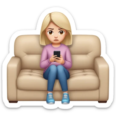 A disgruntled girl is sitting on her phone on the couch sticker
