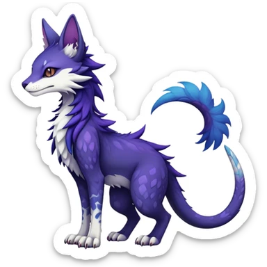 Kawaii dark edgy ethereal feline-vernid-sergal-fursona animal creature with a tufted tail full body with intricate markings  sticker