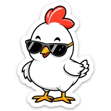 cartoon chicken with stylish sunglasses cheerful expression sticker