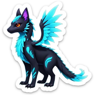 Black Dark Exotic Beaked Feathery Nocturnal Neon-glowing Abyssal Nightly Abyss-Cat-Gryphon-Salandit-Nargacuga-Silvally-Vernid-Sergal-Fakémon-Hybrid-Creature (full body) sticker