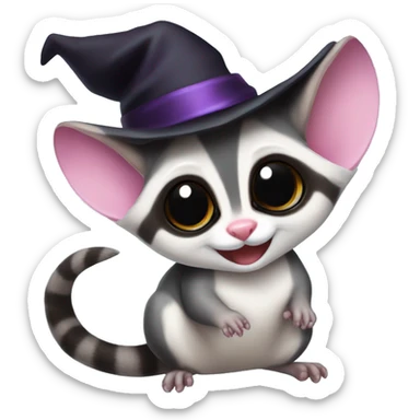 sugar glider with witch hat on sticker