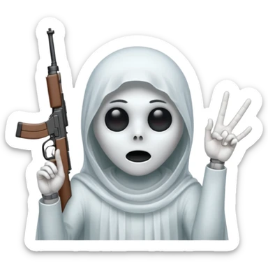 Fantasmas con un fusil y haciendo haciendo en en forma de V con los dedos sticker
