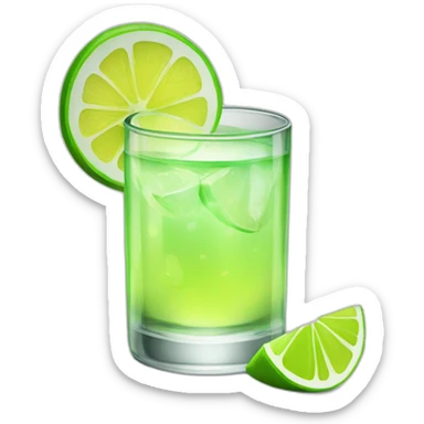 A single tequila glass with a single slice of green lemon piece on it sticker