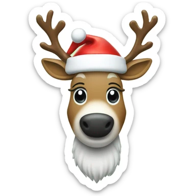 Reindeer wearing a Santa hat with a red nose snowing in the background sticker