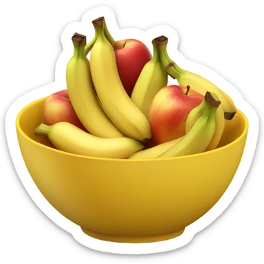A yellow bowl filled with bananas and apples sticker