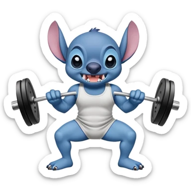 Stitch lifting legs in gym  sticker