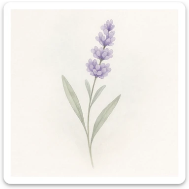 Make the lavender sprig more detailed, with delicate petals and realistic leaves, while keeping the soft background and gentle, minimal look in a watercolor art style. sticker