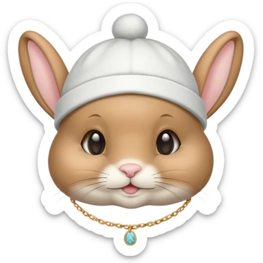 A tan bunny wearing a sleep cap and a necklace that says Barry  sticker