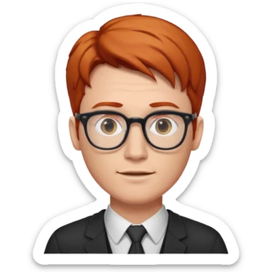redhead male teacher with middle parted hair and glasses, young sticker