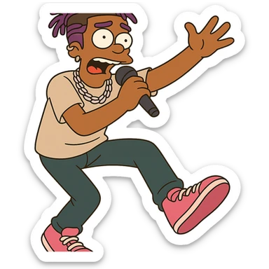 cartoon style Lil Uzi Vert performing on stage, vibrant colors, dynamic pose sticker