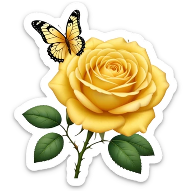 A yellow rose with a butterfly  sticker