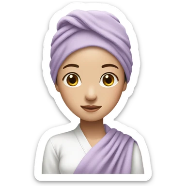 beautiful girl asian with a pastel purple towel on her head sticker