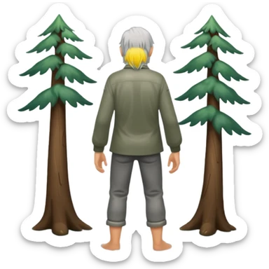 full body silver-haired forest man from behind with wet hair clinging to shoulders sticker