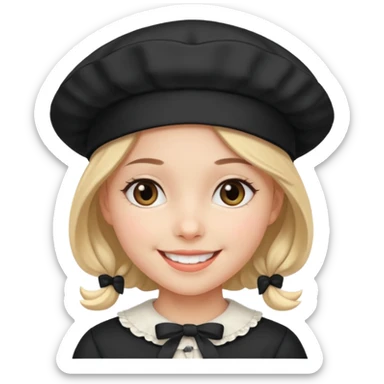 smiling girl with a black bonnet sticker
