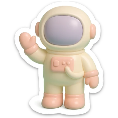 cute proportions astronaut waving in vinyl figure style sticker