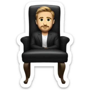 Ryan Gosling sits on a black chair with a very calm face in full height sticker